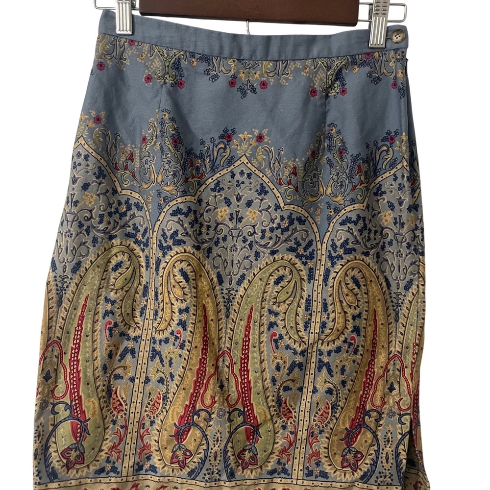 Talbots Petites Blue Paisley Pencil Skirt Size 4P Floral Border Cottagecore